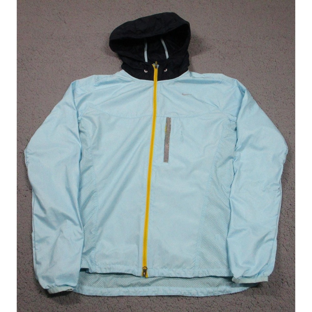 Nike Jacket Womens Small Blue Hooded‎ Windbreaker Running Reflective 362782-483